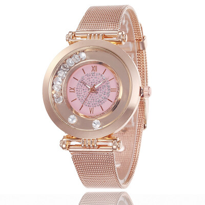 

Metal mesh with starry ladies watch sandpaper dial Roman numerals simple quartz watch
