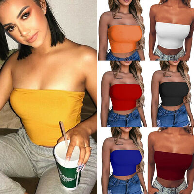 

Women Off Shoulder Elastic Tube Tops Bra Blouse Strapless Bandeau Crop Top Shirt