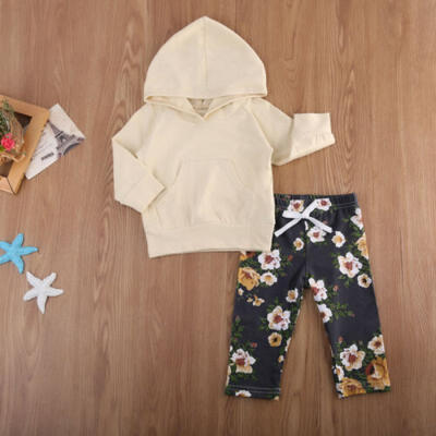 

0-18M Newborn Baby Kids Girls Clothes Floral Hooded TopsLong Pants Outfits Set
