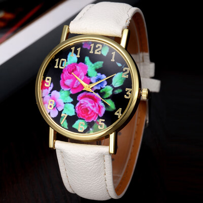

Flower Peony Printed Womens Quartz Watch Ladies Wristwatch Leather band Top Brand harajuku Relogio Feminino Dropshipping