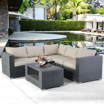 

4 pcs Patio Rattan Wicker Cushioned Sofa Set