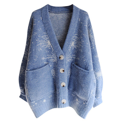 

Toponeto Ladies Long Sleeve Casual Print Cardigan Winter Loose Medium Length Sweater Coat