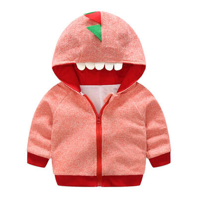 

Loose Cartoon Dinosaur Long Sleeve Hooded Jackets Soft Baby Kids Boys Coat
