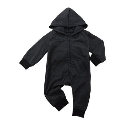 

Autumn Soft Boys Long Sleeve Cute Hooded Baby Rompers Front Zipper Jumpsuit