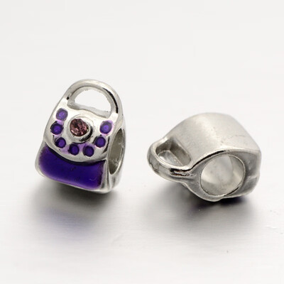 

Alloy European Beads with Rhinestone Beads Large Hole Beads Lead Free & Cadmium Free & Nickel Free Bag Platinum Color