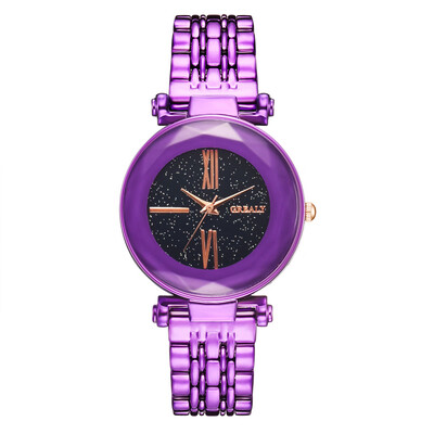 

Luxury Women Watches Geometric Surface Dial Ladies Quartz Wristwatch Starry Sky Alloy Strap Clock Dress Zegarki Damskie