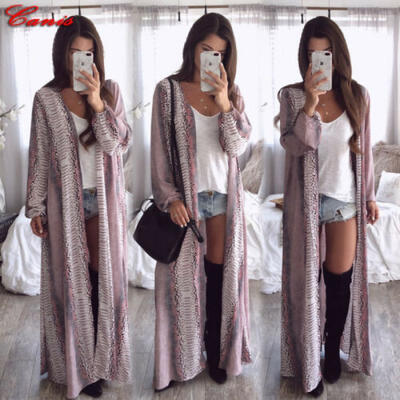 

Womens Long Sleeve Snake Chiffon Cardigan Boho Outwear Jacket Coat Tops Gown