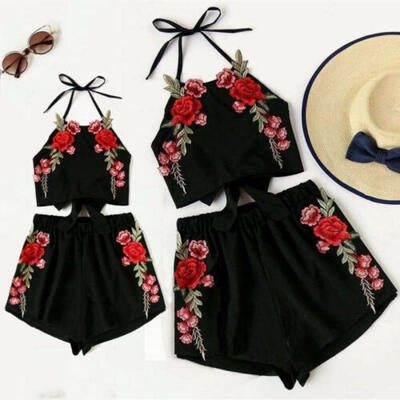 

Toddler Kids Baby Girls Flower Strap Top Shorts Pants 2PCS Outfit Clothes Set