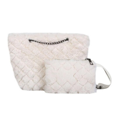 

2pcsset Fur Clutch Totes Women Plush Chain Shoulder Handbags Shopping Bag