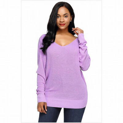 

V-neck long-sleeved halter pullover warm casual knit sweater womens