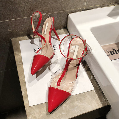 Baitie Fresh French Girl High-heeled Shoes Slim-heeled Tip-button Sandals Women Summer