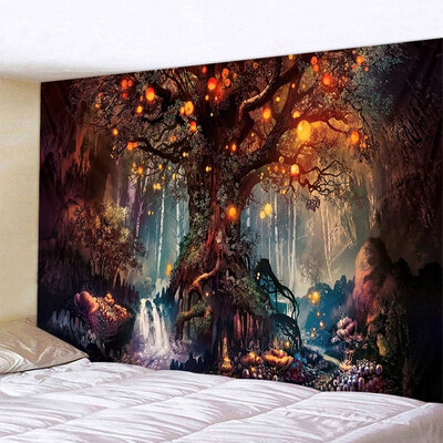 

Colorful Tree Tapestry Wall Hanging Psychedelic Forest with Birds Bohemian Mandala Tapestry for Bedroom Living Room Wall Art