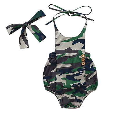 

Newnorn Infant Baby Girls Camouflage Hair BandRomper Bodysuit Palysuit