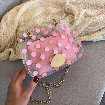 

2019 summer super fire small bag Korean version of the transparent jelly single shoulder mother bag wave point fashion chain Messenger bag tide
