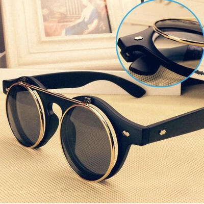 

Hot Steampunk Goth Goggles Glasses Retro Flip Up Round Sunglasses Vintage Black