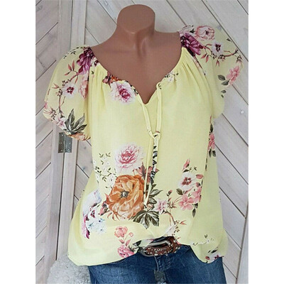 

Summer Womens Floral Tops Blouse Ladies Short Sleeve T-Shirt Plus Size 8-18