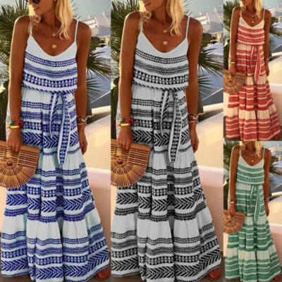 

Women Summer Sleeveless Boho Party Evening Cocktail Beach Dresses Loose Sundress
