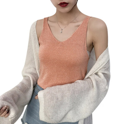 

Women Summer Sexy Round Neck Sleeveless Slim Solid Color Camisole T-Shirt Short Knit Vest