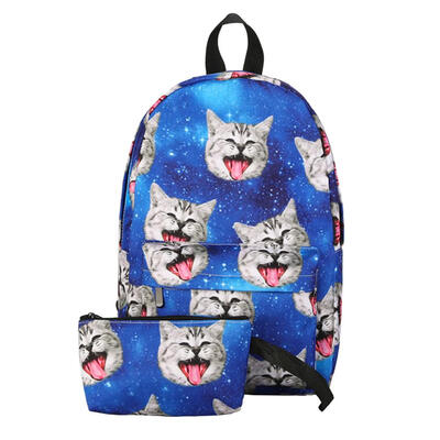 

2pcs Women Canvas Preppy Chic Printed Backpack School Bag Clutch Bag