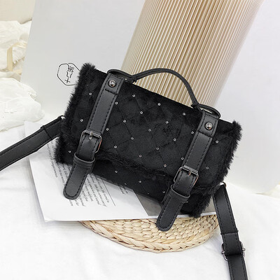 

Autumn&winter hairy small bag female 2019 new wave Korean version of the fashion wild Messenger bag Lingge single shoulder small square bag