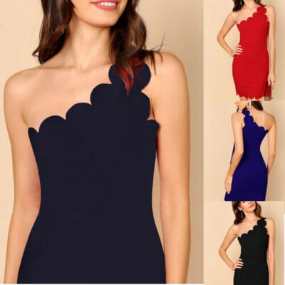 

Womens Bodycon One Shoulder Dress Ladies Party Evening Mini Dress Size 6-14 UK