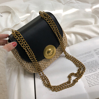 

Summer New Straw Chain Crossbody Bags for Girls 2019 New Fashion Saddle Shoulder Bag Female Brand Designer Casual Messenger Bag