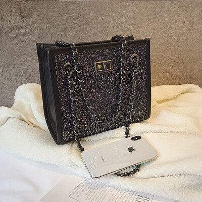 

Ins super fire bag female 2019 new wave Korean version of the wild single shoulder slung sequin fashion chain bag small square bag