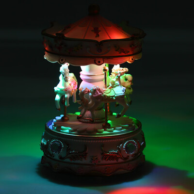 

Mini Carousel Clockwork Music Box Colorful LED Merry-go-round Musical Box Gift for Girlfriend Kids Children Christmas Festival Pur