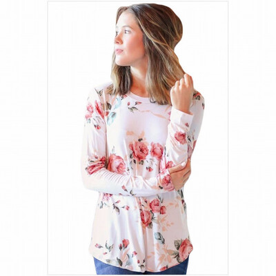 

Round neck long sleeve floral print vintage bohemian straight top