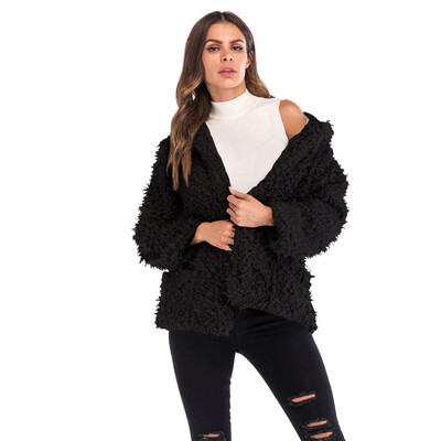 

Roseonmyhand Women Hooded Sweatshirt Coat Winter Warm Wool Pockets Cotton Coat Outwear