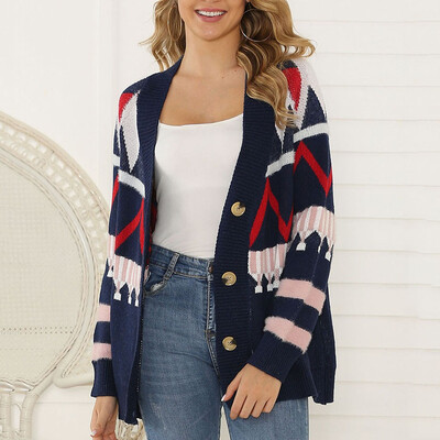 

〖Follure〗Women Casual Patchwork Button Long Sleeve Knitted Sweater Loose Cardigan