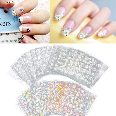 

Toponeto 50pcs Flower 3D Nail Art Stickers Decals Manicure GoldSilver Decoration Tips
