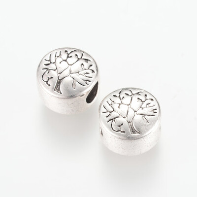 

Tibetan Style Alloy European Beads Large Hole Beads Flat Round with Tree Lead Free & Cadmium Free Antique Silver 13x12x9mm