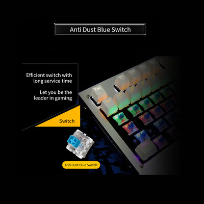 

Backlit Mechanical Gaming Keyboard Blue Switch 87 Keys Ergonomic Keyboard Suspended Keys with Hand WristSilver