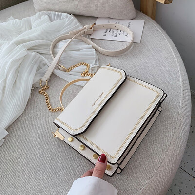 

French minority bag 2019 new version of 100 rivets chain package with small fresh single shoulder oblique satchel