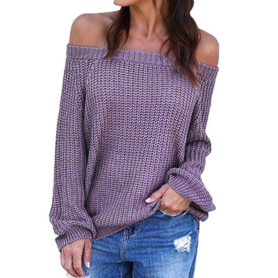 

〖Follure〗Women Solid Off Shoulder Knitted Sweater Long Latern Sleeve Pullover Top Blouse