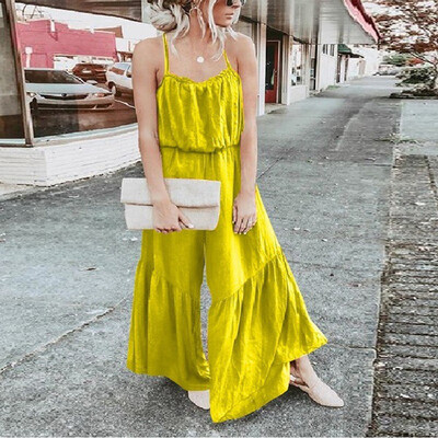 

Starmoon Fashion Sexy Women Solid Sleeveless Easy Camisole Wide Leg Pants Long Jumpsuit