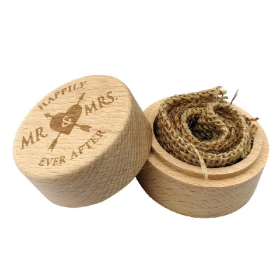 

Wooden Round Beech Wedding Ring Box With Letter Happily Ever After On The Surface