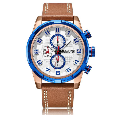 

MEGIR 2082G Men Watch Quartz Sport Watch Luminous Hour Minute Second Calendar Display Versatile Daily Waterproof Fashion Casual PU