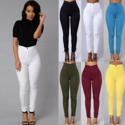 

Women Pencil Stretch Casual Look Denim Skinny Pants High Waist Trousers 01