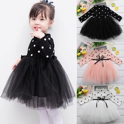 

Newborn Toddler Kids Baby Girls Long Sleeve Knitting Skirt Dot Lace Tutu Dress
