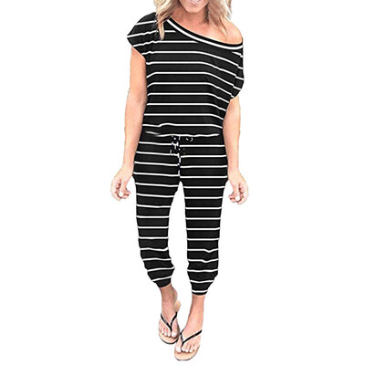 

Starmoon Women Stripe Off Shoulder Short Sleeve Rompers Jumpsuit Long Playsuit