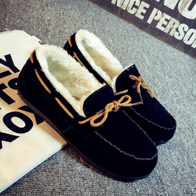 

Autumn&winter warm bean shoes women plus velvet Korean version of flat-bottomed loafers casual cotton shoes students womens s