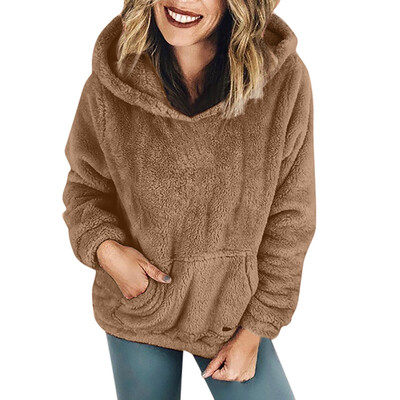

Nomeni Women Hooded Sweatshirt Coat Winter Warm Wool Pockets Cotton Coat Outwear