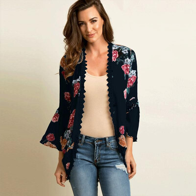 

New Women Casual Kimono Cardigan Floral Print Open Front Boho Loose Outerwear Beach Bikini Cover Up