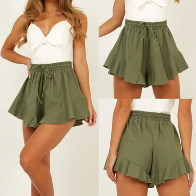 

Tailored Summer Fashion Womens Solid Ruffled Drawstring Casual Wide Leg Shorts