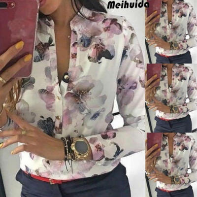 

Fashion Floral Print OL Women Ladies Casual Long Sleeve Top Shirts Blouses