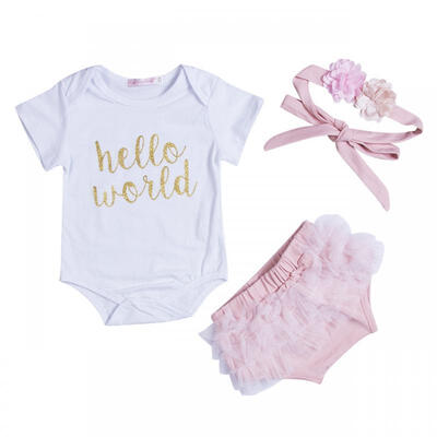 

Emmababy 3pcs Newborn Baby Girls Letter Short Sleeve Romper Jumpsuit Lace Tulle Shorts Pants Outfit With Headband 0-3months