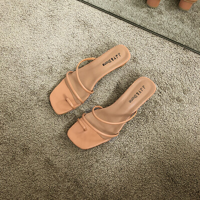 

Summer simple fine belt gladiator sandals chic Joker wear set toe thick with lazy slippers for women