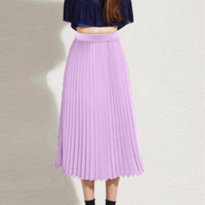 

Roseonmyhand Womens Solid Pleated Elegant Midi Elastic Waist Maxi Skirt